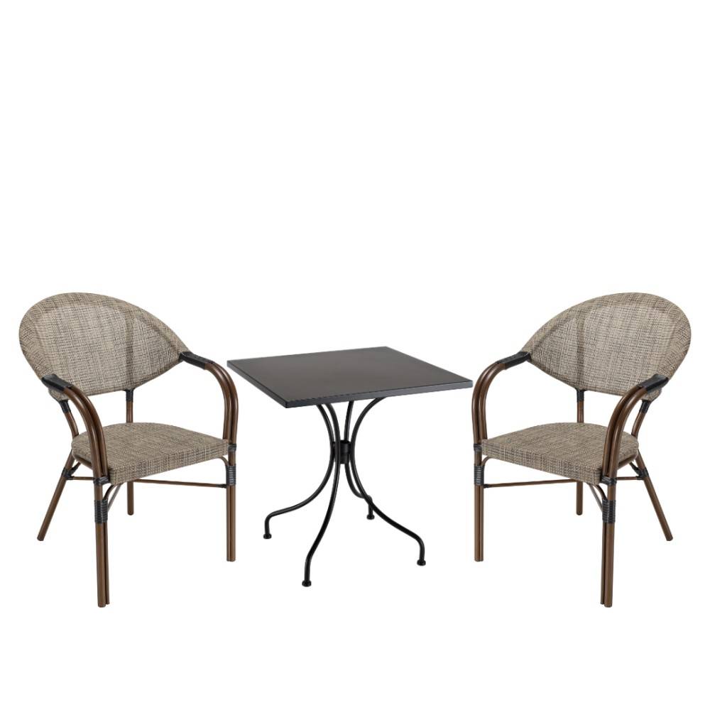Macabane - VIANNEY - Ensemble de jardin -table 70x70cm et 2 chaises grises - Image 1