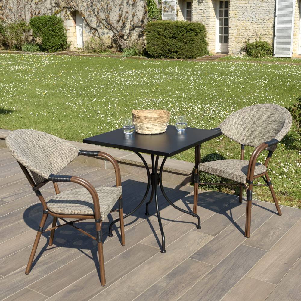 Macabane - VIANNEY - Ensemble de jardin -table 70x70cm et 2 chaises grises - Image 3