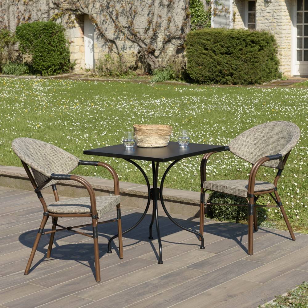 Macabane - VIANNEY - Ensemble de jardin -table 70x70cm et 2 chaises grises - Image 2