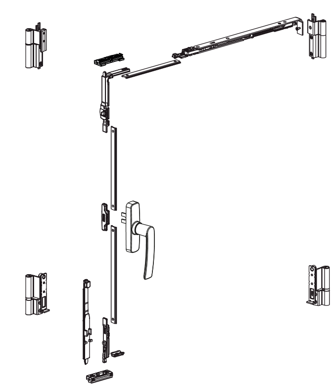 Kit oscillo-battant Galicube 2 V FAPIM à crémone Gea - compas moyen 562 à 1200 mm - noir RAL9005 - 1331GF-37