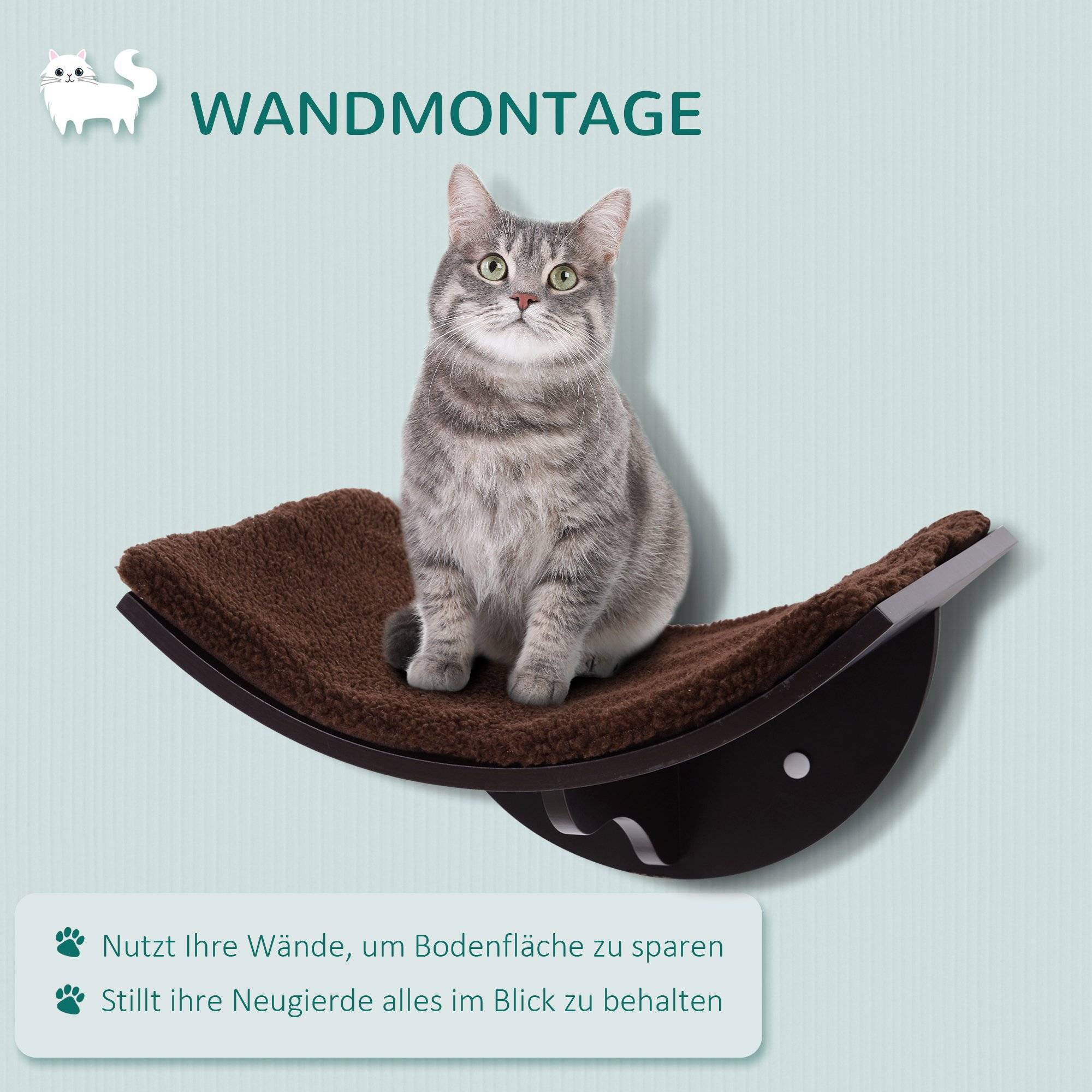 Sans Marque - Mur d'escalade chat, fixation murale, peluche, jusqu'à 4,5 kg, Marron - Image 6