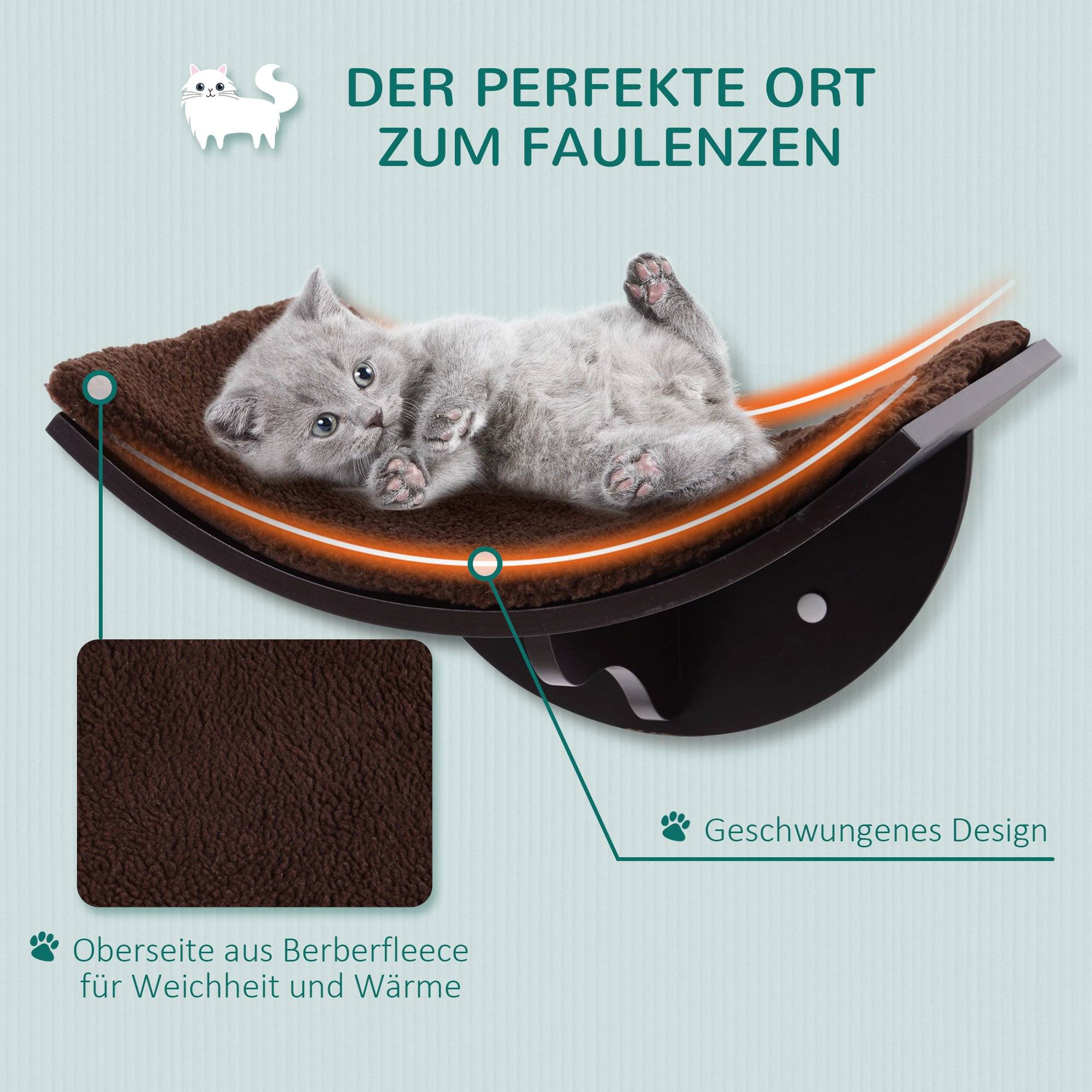 Sans Marque - Mur d'escalade chat, fixation murale, peluche, jusqu'à 4,5 kg, Marron - Image 8