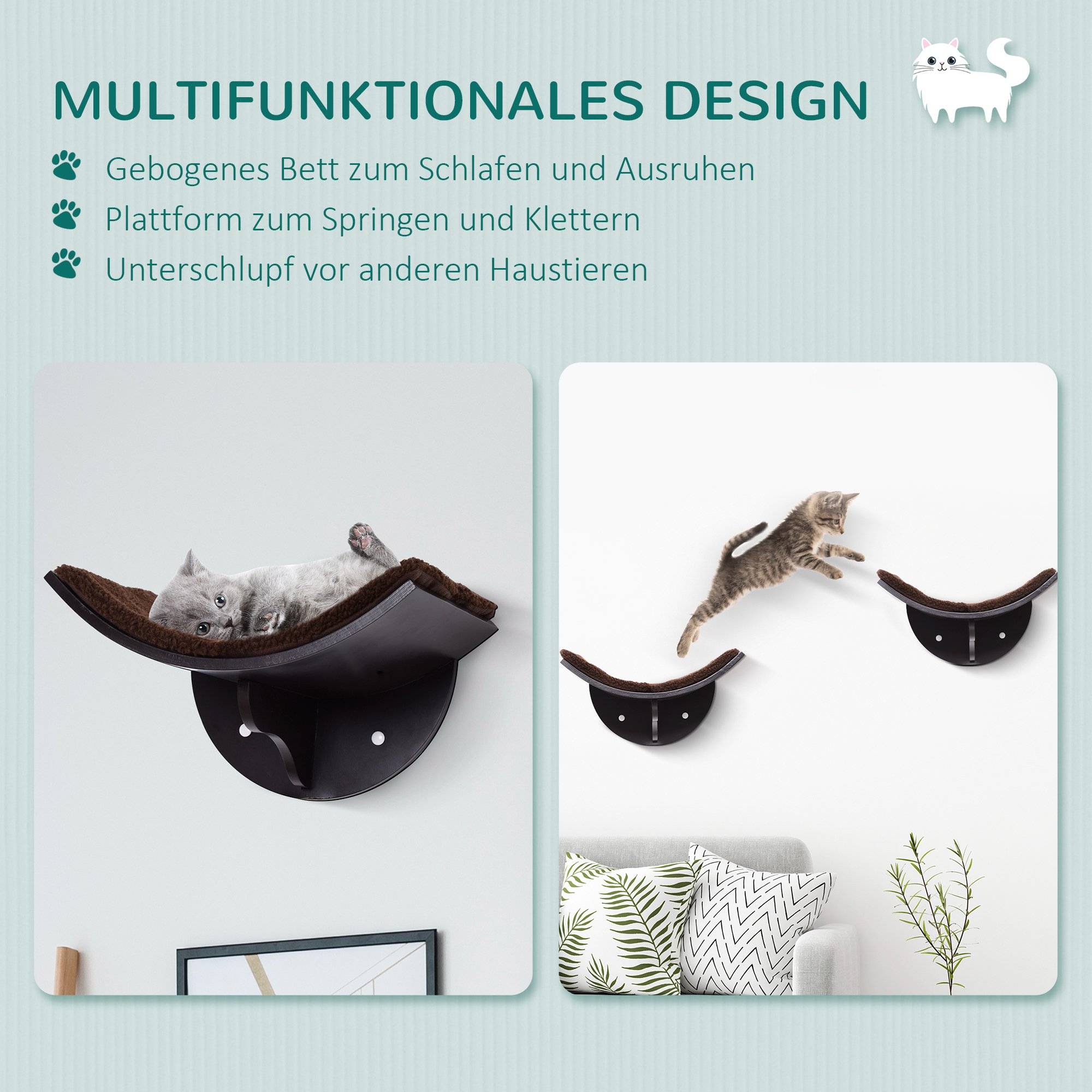 Sans Marque - Mur d'escalade chat, fixation murale, peluche, jusqu'à 4,5 kg, Marron - Image 7