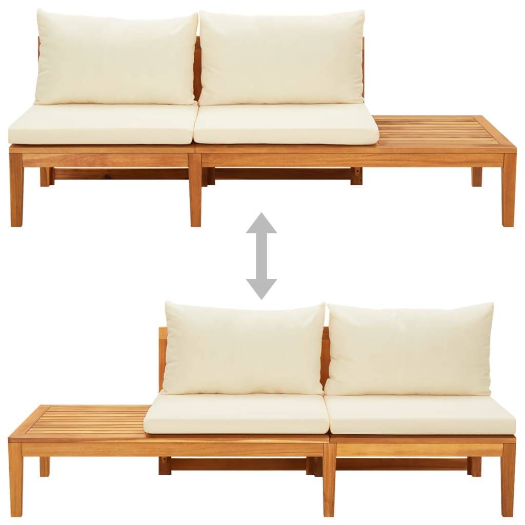 Maison Chic - Banc de jardin - Banc d'extérieur - Banquette avec table et coussins Blanc crème Teck solide - Image 5