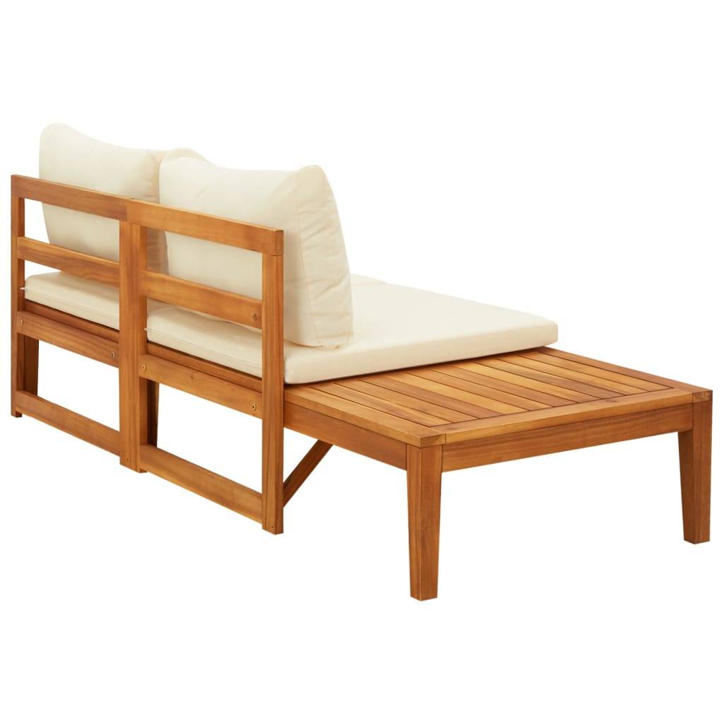 Maison Chic - Banc de jardin - Banc d'extérieur - Banquette avec table et coussins Blanc crème Teck solide - Image 3