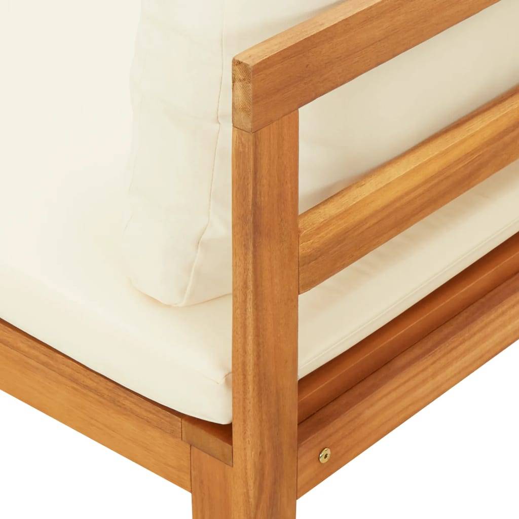 Maison Chic - Banc de jardin - Banc d'extérieur - Banquette avec table et coussins Blanc crème Teck solide - Image 6