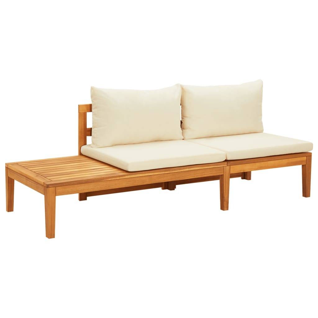 Maison Chic - Banc de jardin - Banc d'extérieur - Banquette avec table et coussins Blanc crème Teck solide - Image 2