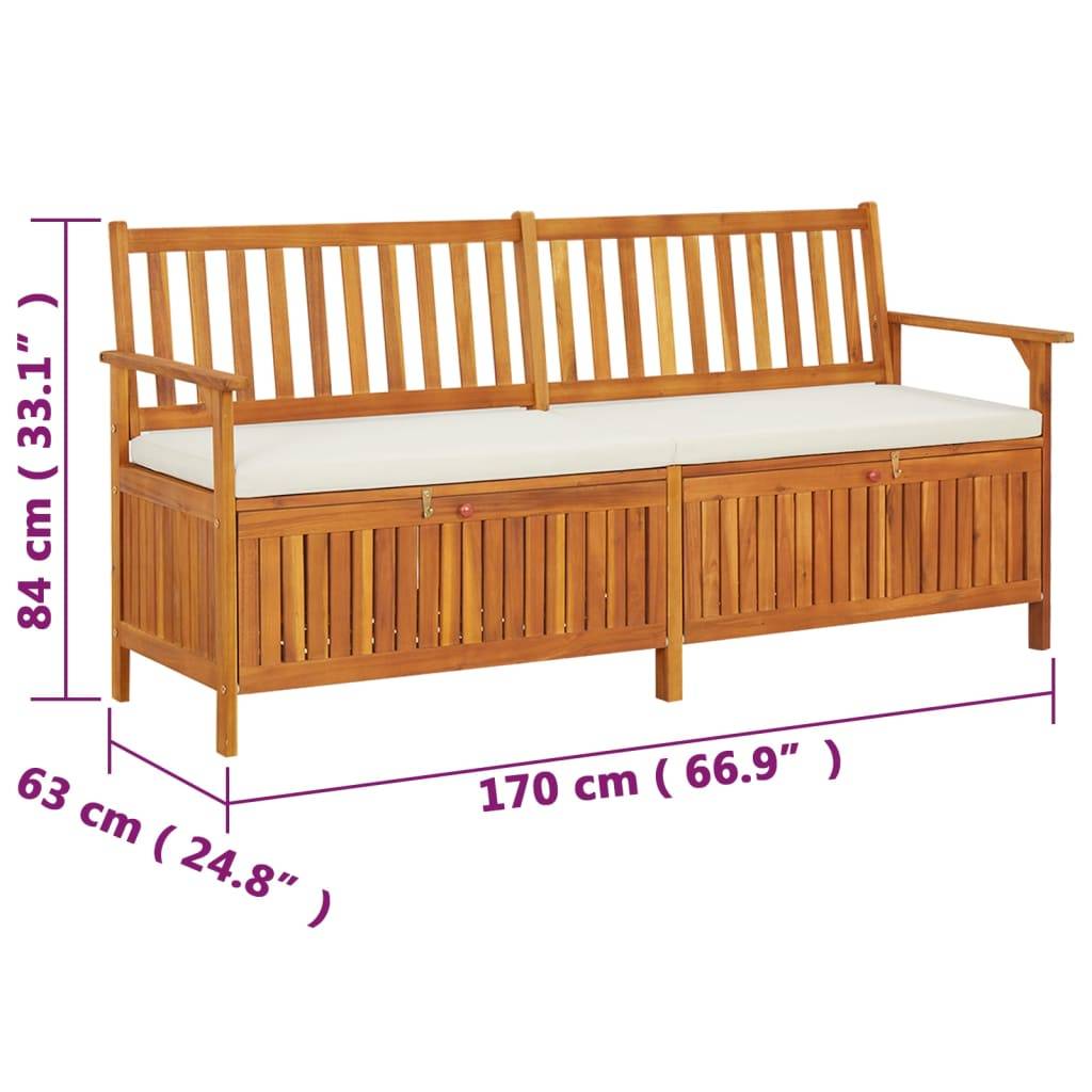 Helloshop26 - Banc de jardin meuble de patio d'extérieur terrasse de rangement avec coussin 170 x 63 x 84 cm bois d'acacia solide - Image 7