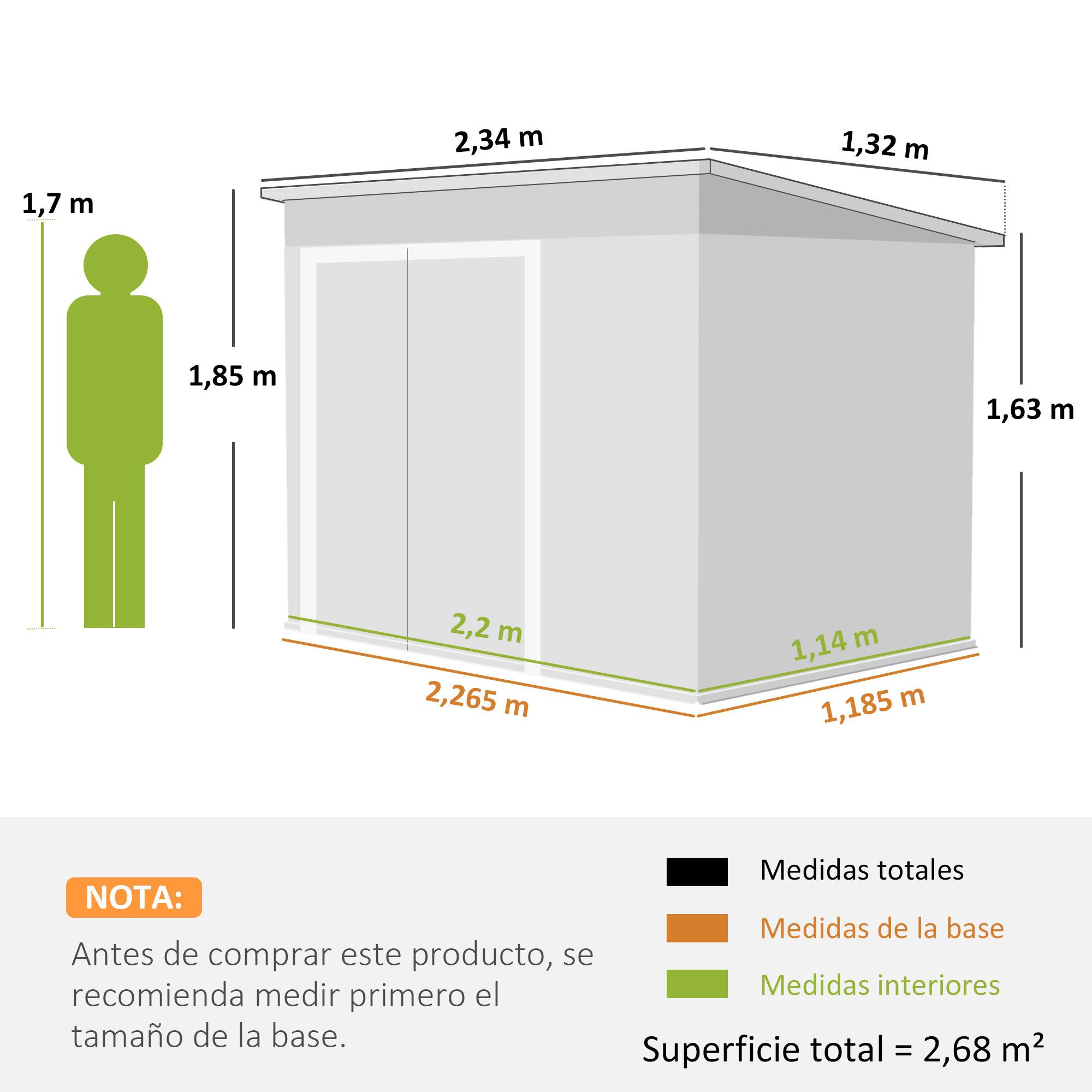 Abri de jardin extérieur 2,7 m² (234 x 132 x 185 cm) avec triple verrouillage et aérations, gris. - Image 5