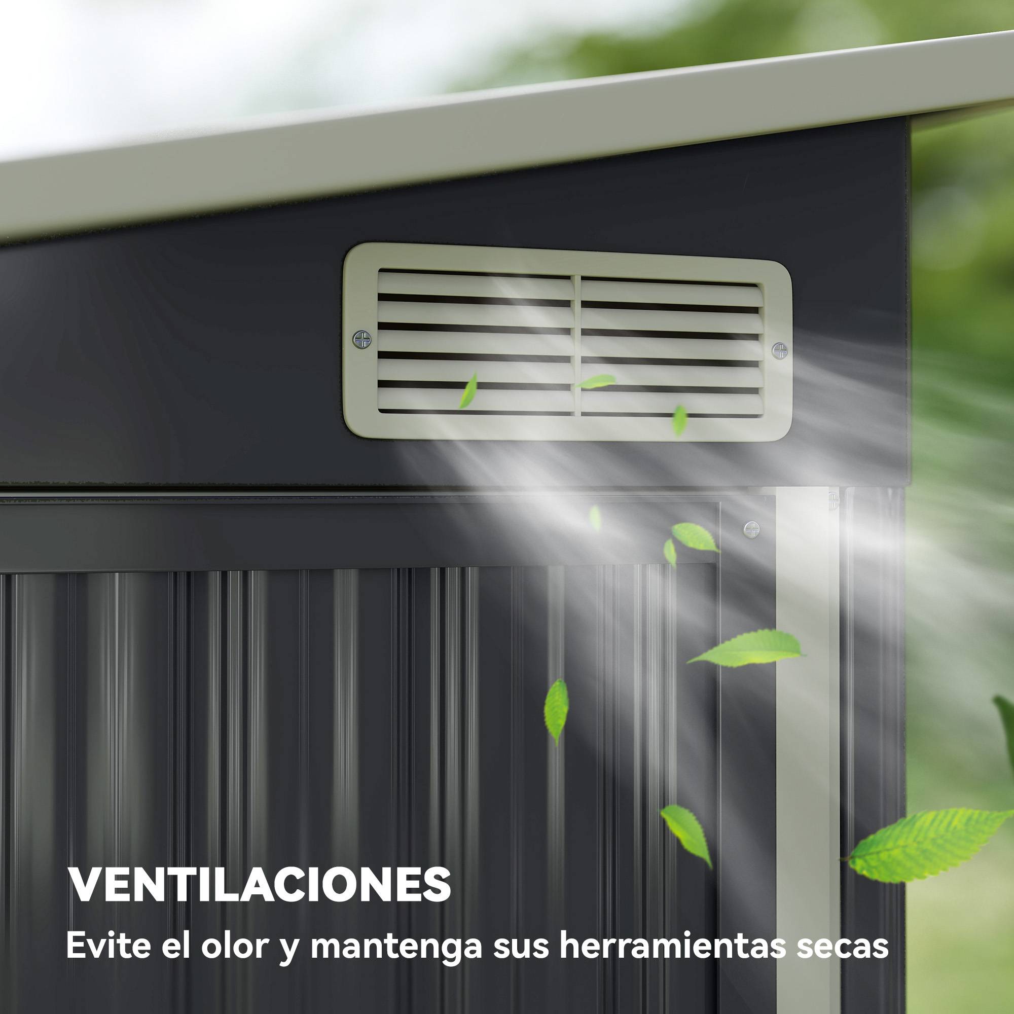 Abri de jardin extérieur 2,7 m² (234 x 132 x 185 cm) avec triple verrouillage et aérations, gris. - Image 9