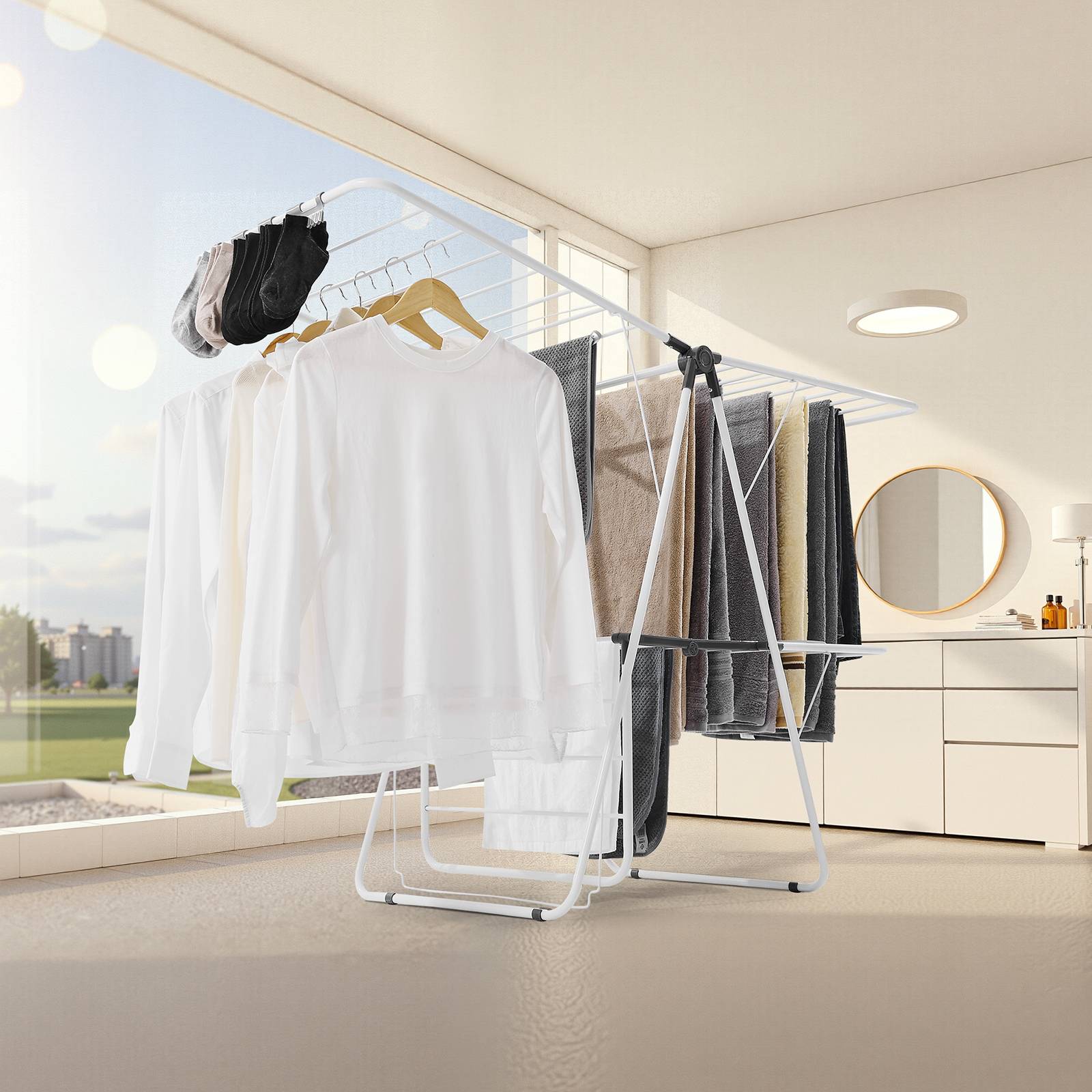 VEVOR Étendoir à Linge Pliable 2 Niveaux avec Pinces à Chaussettes 31 Tiges - Image 8