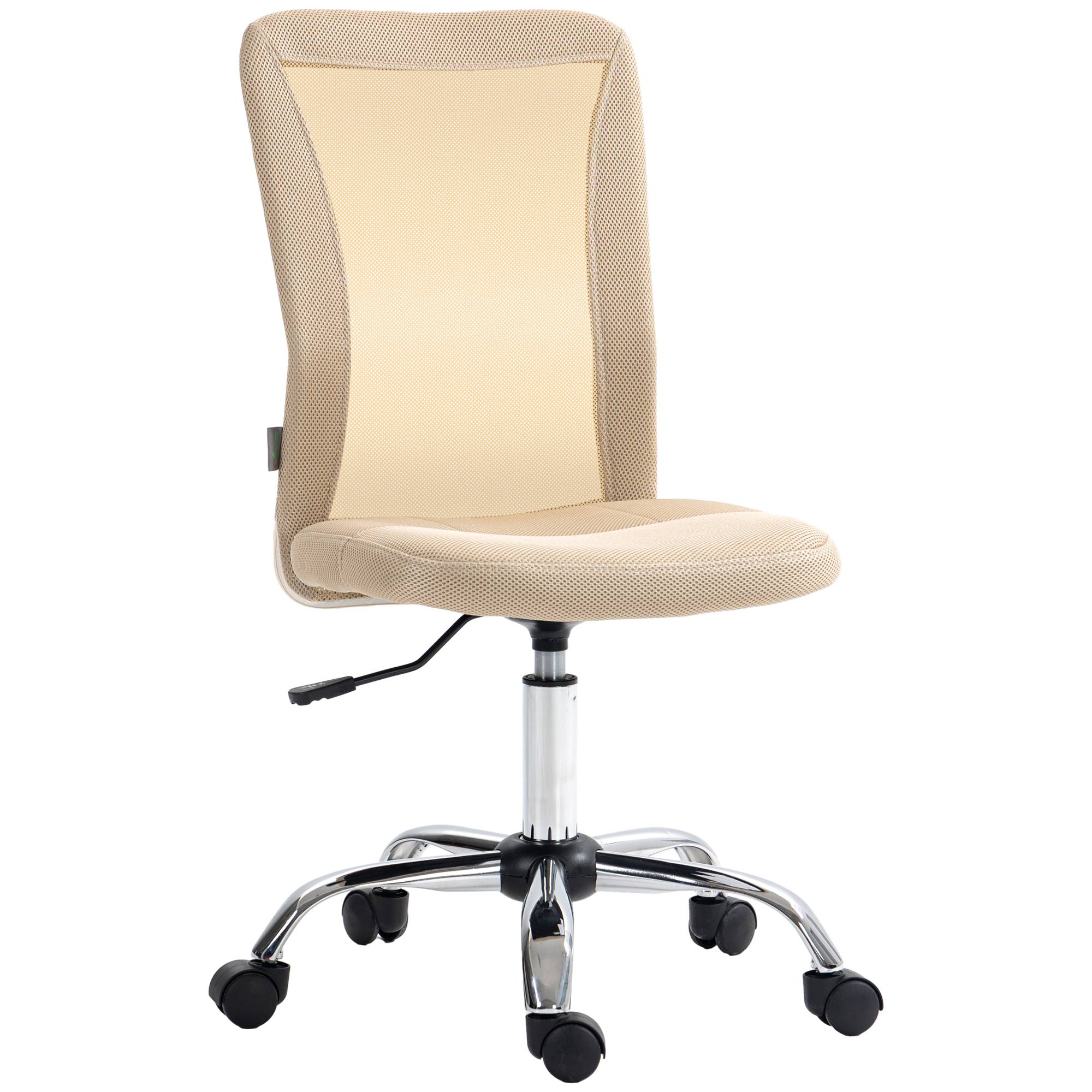 Sans Marque - Chaise de bureau ergonomique hauteur réglable piètement chromé pivotant 360° revêtement maille beige - Image 1