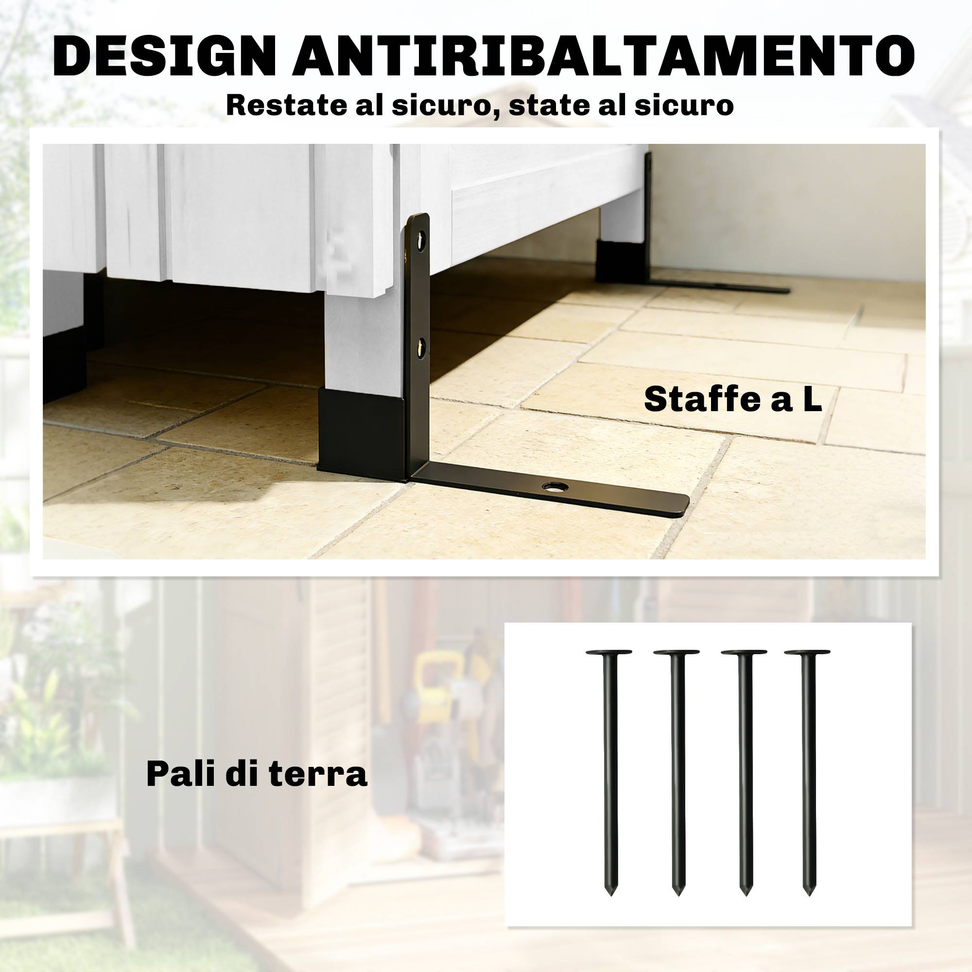 Abri à outils bois toit métal, étagères réglables 85x58x213 cm blanc - Image 9