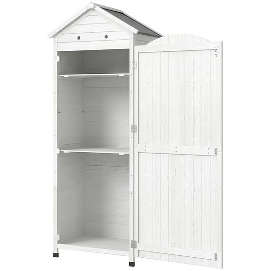 Abri à outils bois toit métal, étagères réglables 85x58x213 cm blanc - Image 2