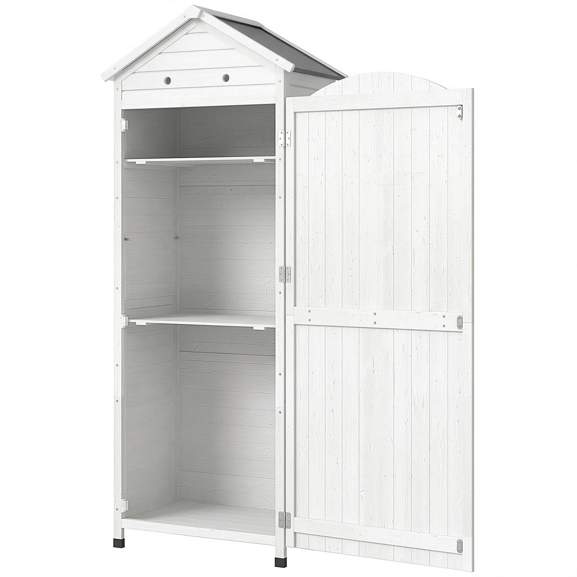 Abri à outils bois toit métal, étagères réglables 85x58x213 cm blanc - Image 2