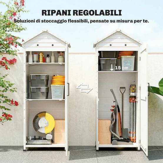 Abri à outils bois toit métal, étagères réglables 85x58x213 cm blanc - Image 7