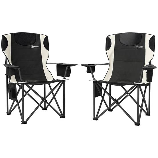 Lot 2 Chaises Pliantes Métal Camping Extérieur Sièges Rembourrés 94x62x100cm Noir - ComfortXL Outdoor Living - Image 1