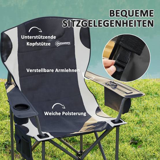 Lot 2 Chaises Pliantes Métal Camping Extérieur Sièges Rembourrés 94x62x100cm Noir - ComfortXL Outdoor Living - Image 6