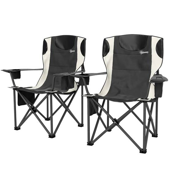 Lot 2 Chaises Pliantes Métal Camping Extérieur Sièges Rembourrés 94x62x100cm Noir - ComfortXL Outdoor Living - Image 2