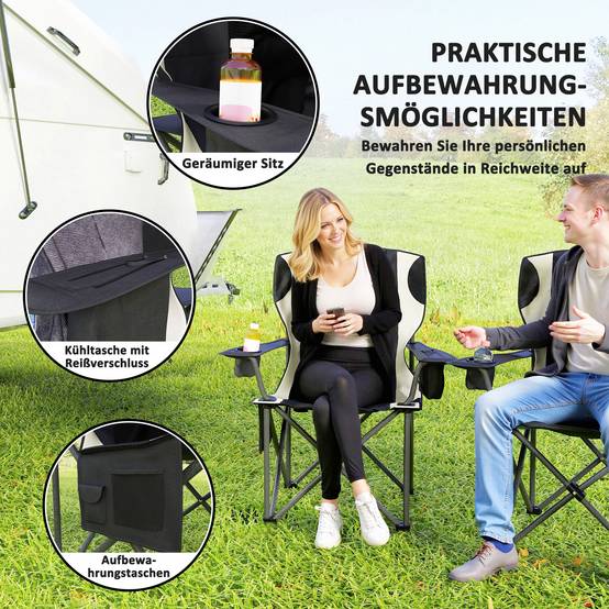 Lot 2 Chaises Pliantes Métal Camping Extérieur Sièges Rembourrés 94x62x100cm Noir - ComfortXL Outdoor Living - Image 8