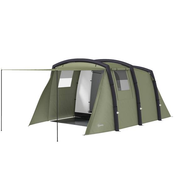 Tente tunnel gonflable pour 3 à 6 personnes avec vestibule, fenêtres en filet et sac de transport étanche, vert olive - Image 2