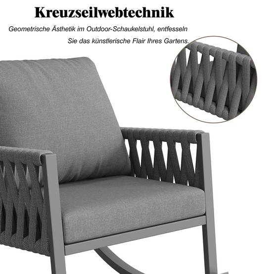 Fauteuil à bascule métal corde tressée jardin terrasse coussins déperlants 65x79x78cm gris - ComfortXL Outdoor Living - Image 6