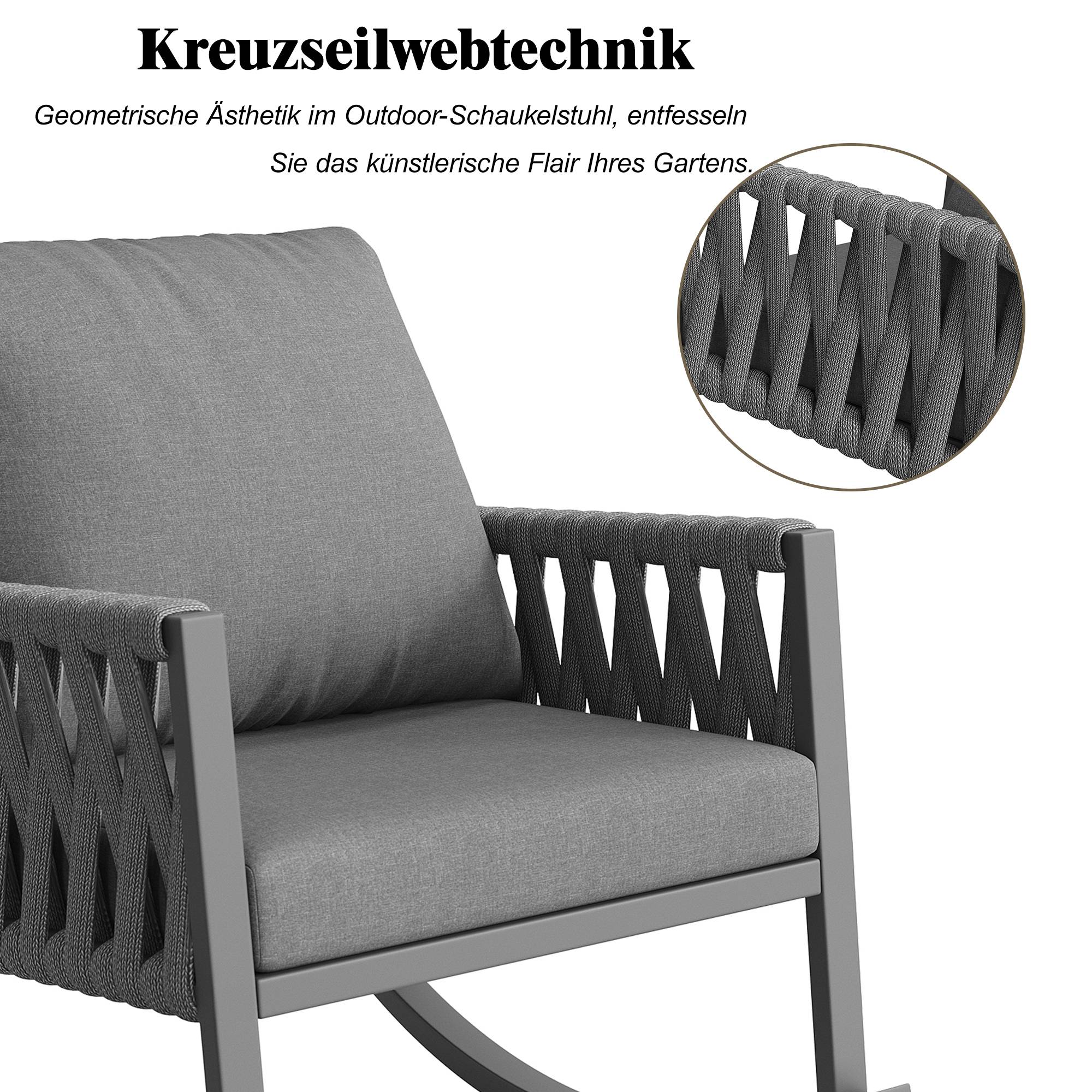 Fauteuil à bascule métal corde tressée jardin terrasse coussins déperlants 65x79x78cm gris - ComfortXL Outdoor Living - Image 6