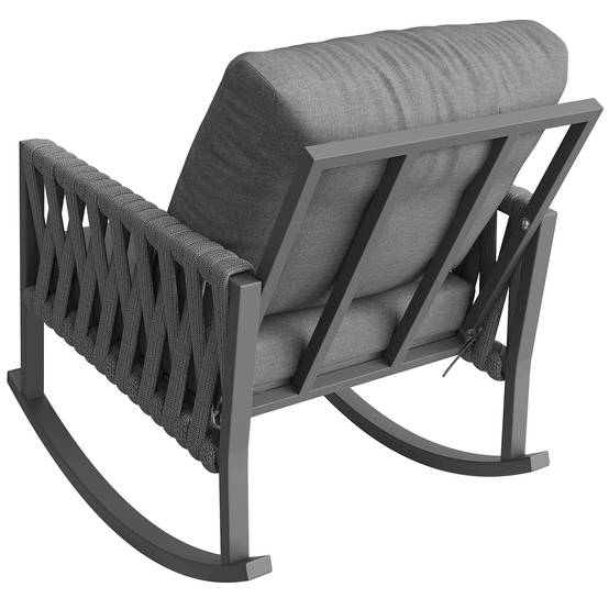 Fauteuil à bascule métal corde tressée jardin terrasse coussins déperlants 65x79x78cm gris - ComfortXL Outdoor Living - Image 7