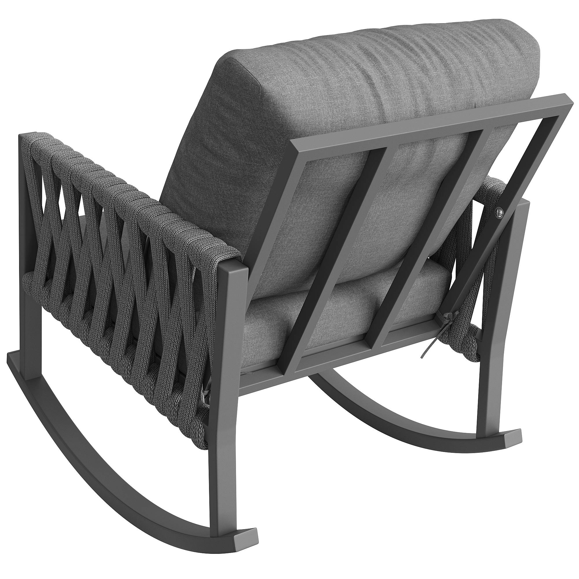 Fauteuil à bascule métal corde tressée jardin terrasse coussins déperlants 65x79x78cm gris - ComfortXL Outdoor Living - Image 7