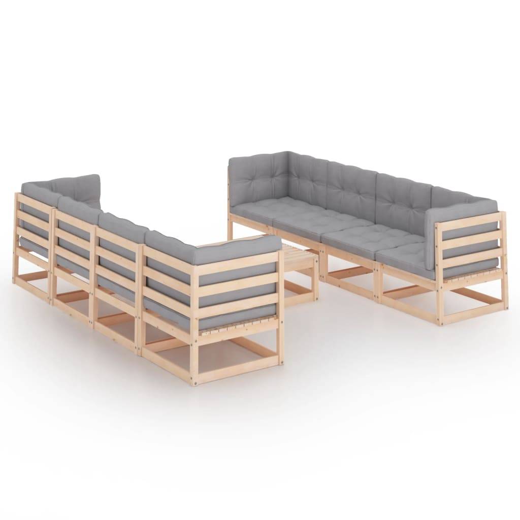 Helloshop26 - Salon de jardin meuble d'extérieur ensemble de mobilier 9 pièces avec coussins bois de pin massif - Image 1