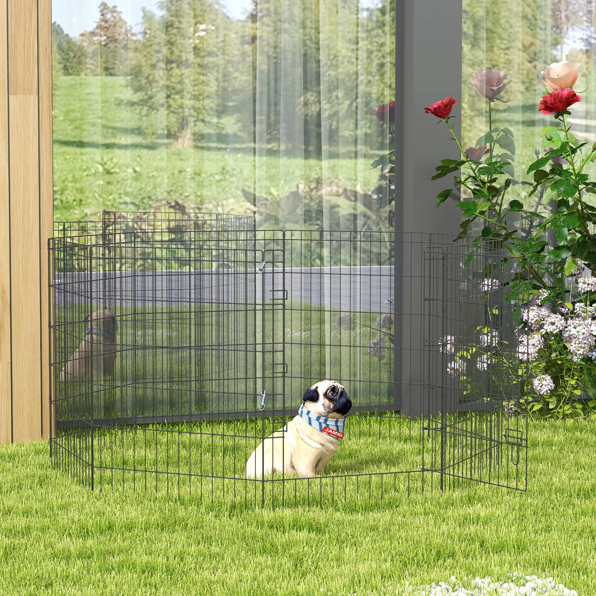 Parc enclos modulable pour chiens lapins rongeurs clôture pour petits animaux intérieur et extérieur 61 x 91 cm noir - Image 4