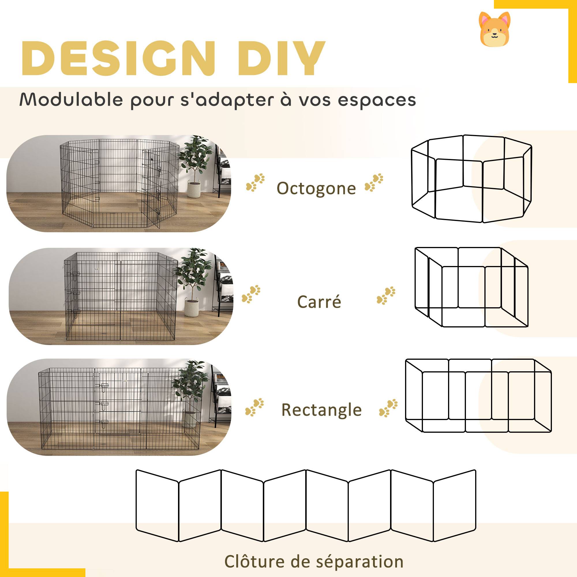 Parc enclos modulable pour chiens lapins rongeurs clôture pour petits animaux intérieur et extérieur 61 x 91 cm noir - Image 6