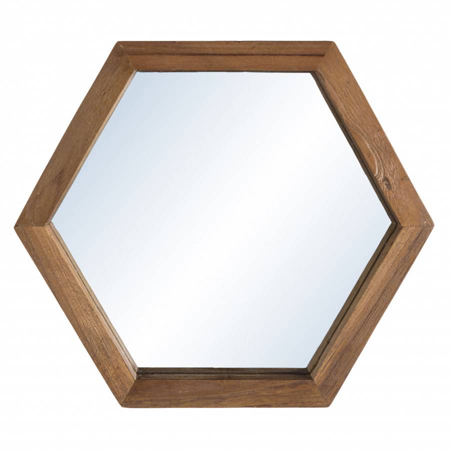Macabane - ALIDA - Miroir 'S' marron structure bois teck recyclé forme hexagone - Image 1