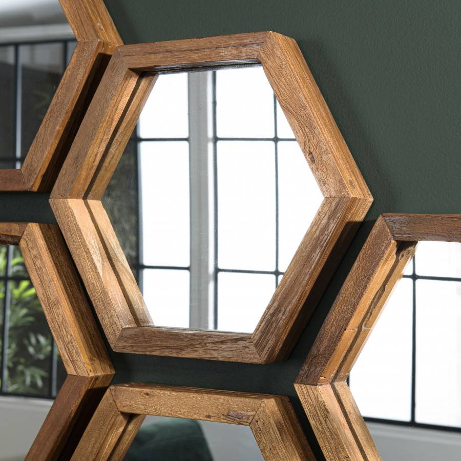 Macabane - ALIDA - Miroir 'S' marron structure bois teck recyclé forme hexagone - Image 3