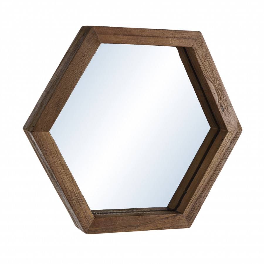 Macabane - ALIDA - Miroir 'S' marron structure bois teck recyclé forme hexagone - Image 7