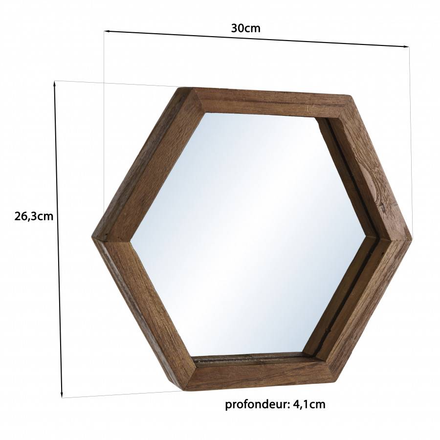Macabane - ALIDA - Miroir 'S' marron structure bois teck recyclé forme hexagone - Image 6