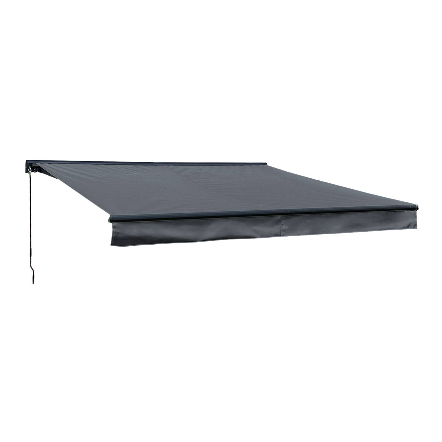Store banne SAULE 3,95 × 3m avec semi-coffre - Toile anthracite et structure grise - HAPPY GARDEN - Image 1