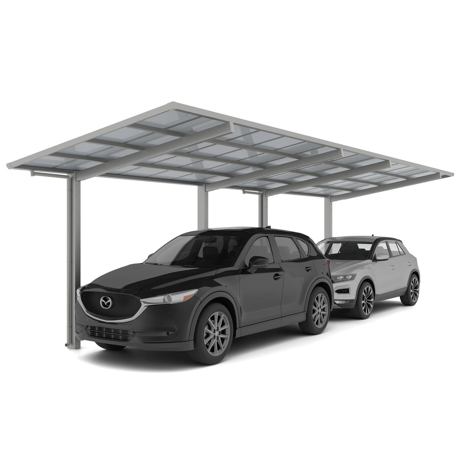 Carport double en ligne , toiture droite, charge de toiture 100kg/m²- Anodisé coloris inox brillant - Ximax Linea Standard - Image 1