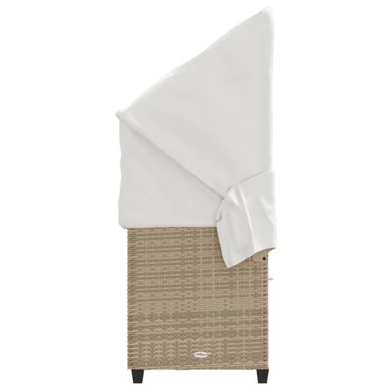 Chaise longue | Transat | Bain de soleil avec auvent et coussins beige résine tressée - Image 7