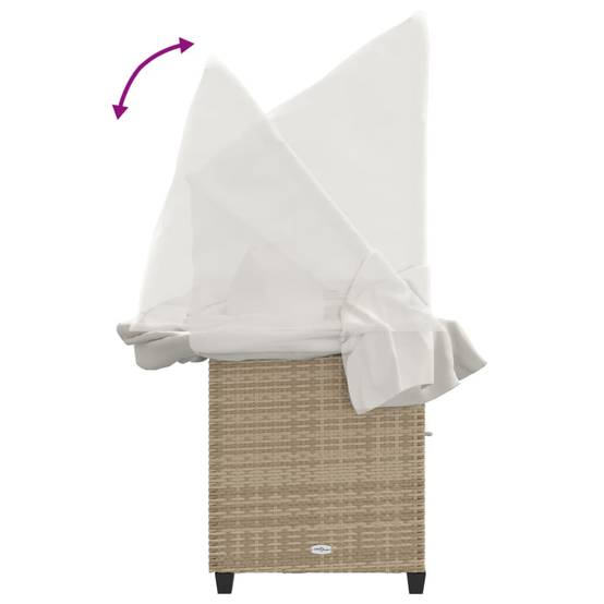 Chaise longue | Transat | Bain de soleil avec auvent et coussins beige résine tressée - Image 9