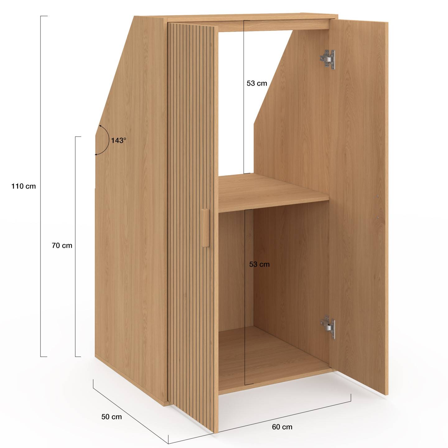 IDMARKET - Armoire sous pente 2 portes JULIETTE 60 x 50 x 70/110 cm effet lattes tasseau bois coloris chêne - Image 5