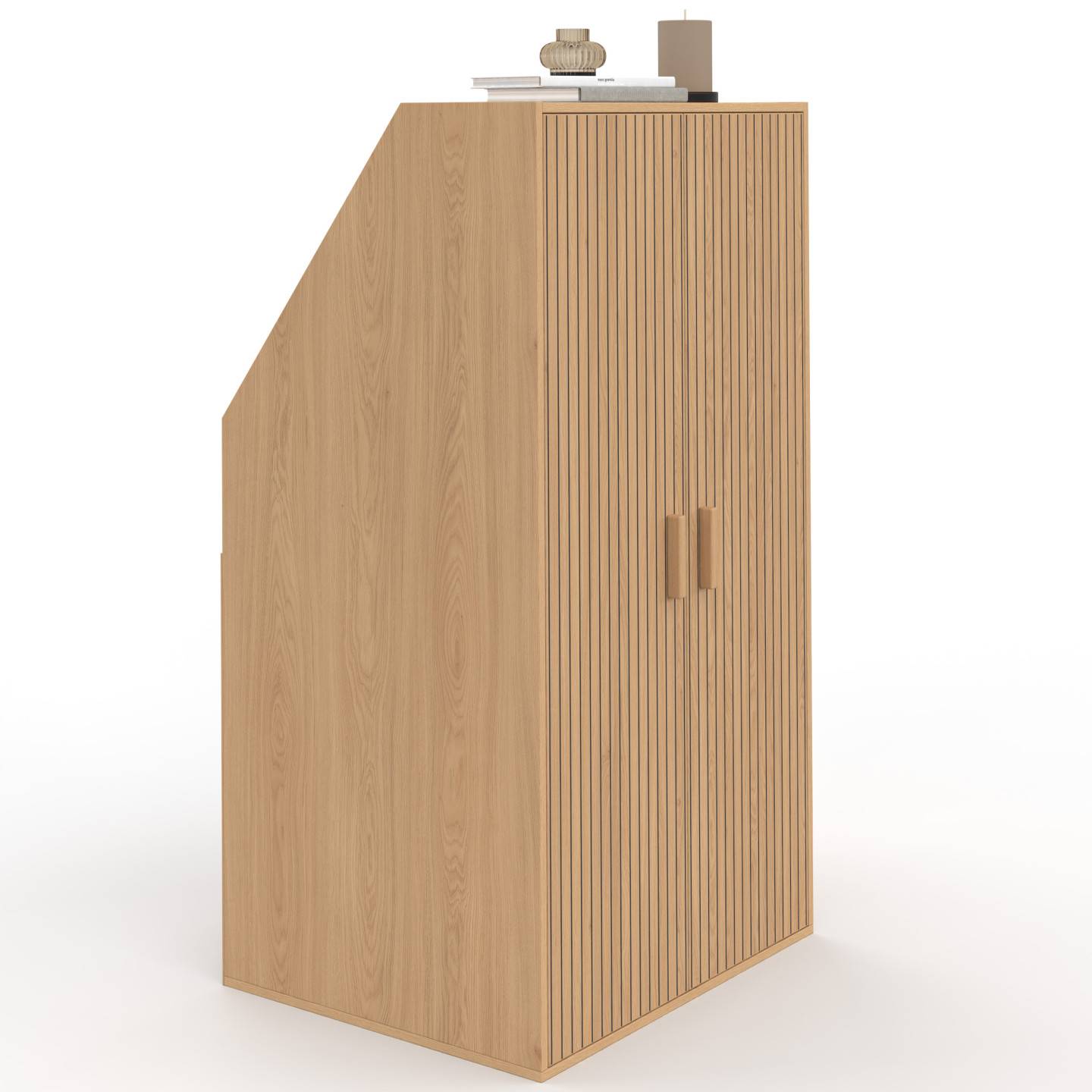 IDMARKET - Armoire sous pente 2 portes JULIETTE 60 x 50 x 70/110 cm effet lattes tasseau bois coloris chêne - Image 2