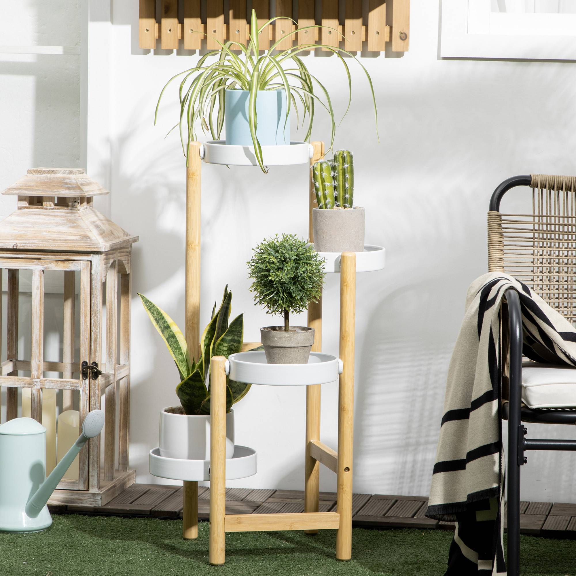 Support De Plantes Réglable YIXNSW En Métal Et Bambou - 24 à 38 Cm - Noir Élégant