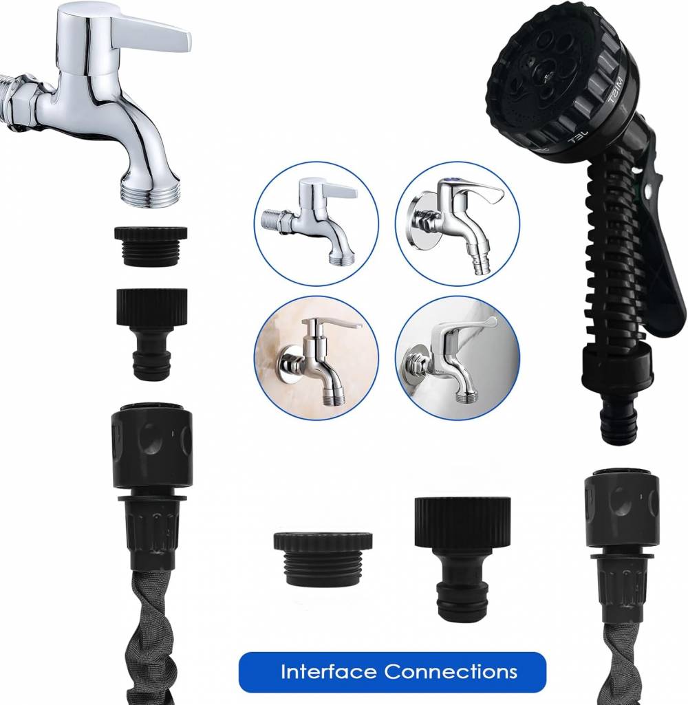 Tuyau d'arrosage extensible de 7,5 m - Avec 7 jets - Anti-fuite - Convient aux jardins et aux stations de lavage - Noir-Lytech - Image 3