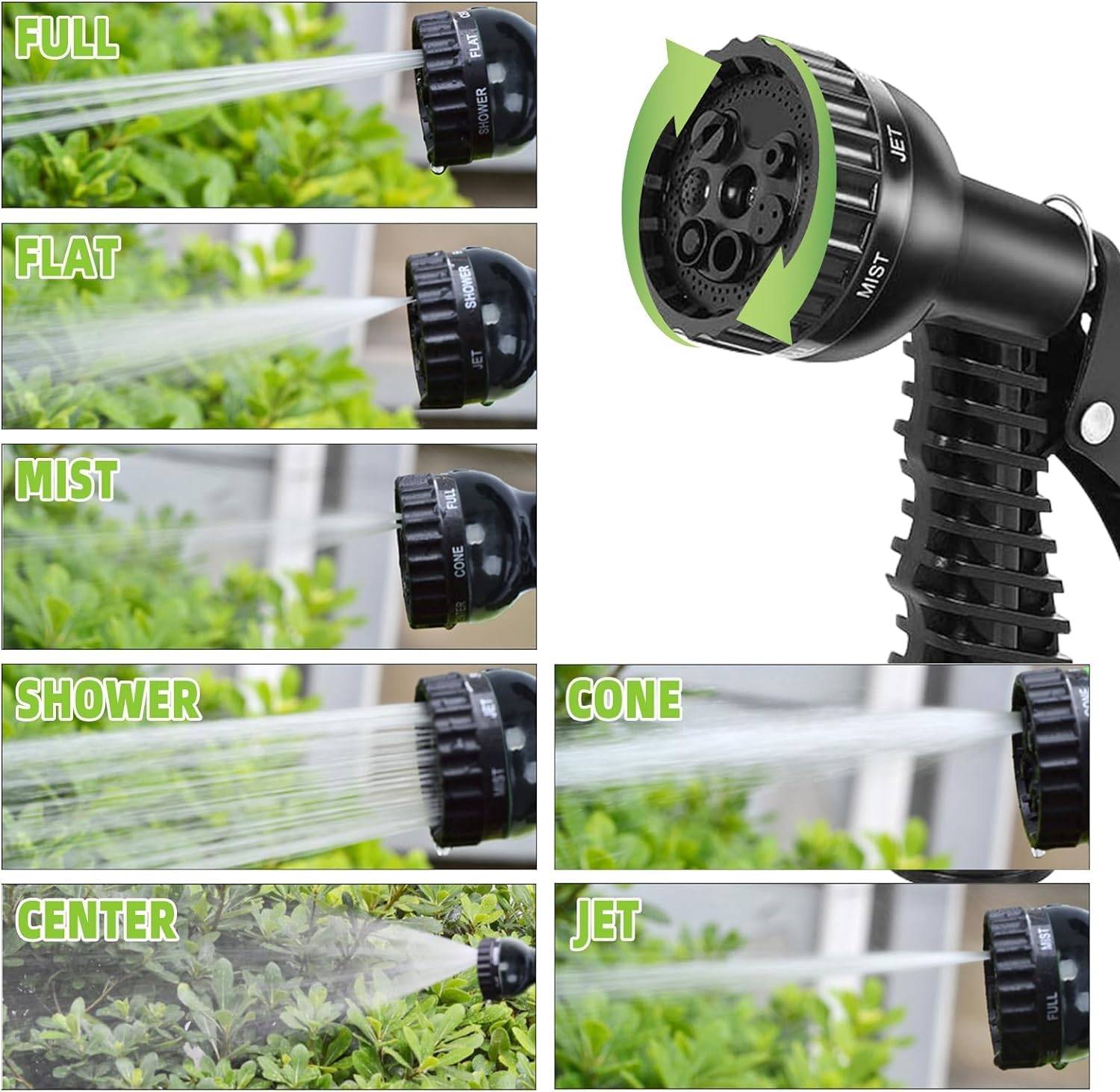 Tuyau d'arrosage extensible de 7,5 m - Avec 7 jets - Anti-fuite - Convient aux jardins et aux stations de lavage - Noir-Lytech - Image 9