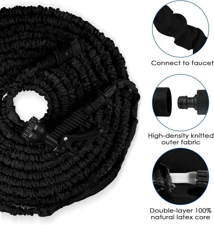 Tuyau d'arrosage extensible de 7,5 m - Avec 7 jets - Anti-fuite - Convient aux jardins et aux stations de lavage - Noir-Lytech - Image 5