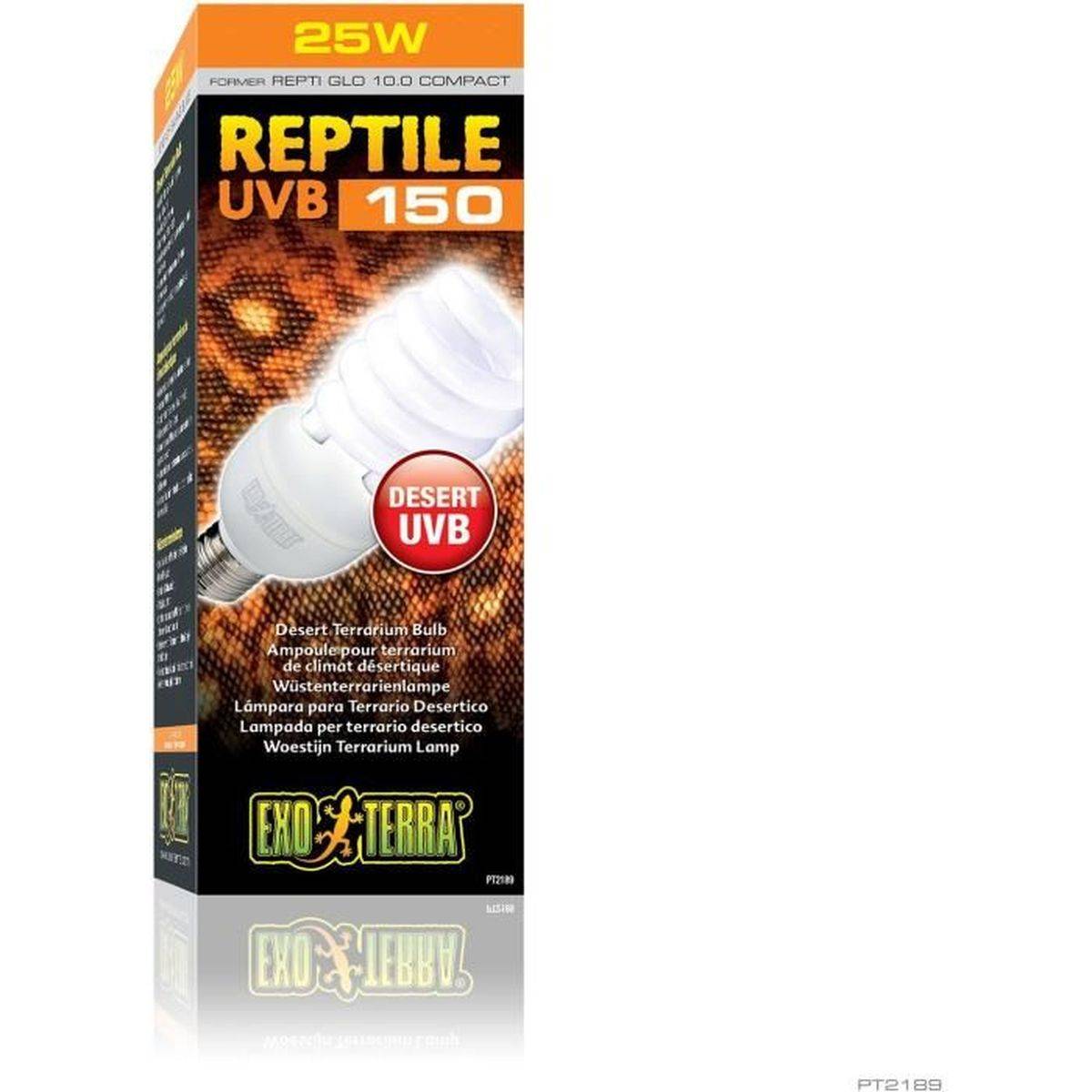 Lampe UVB compacte ReptiGlo UVB150 25 W E27 (10,0) pour terrariums désertiques - EXO Terra