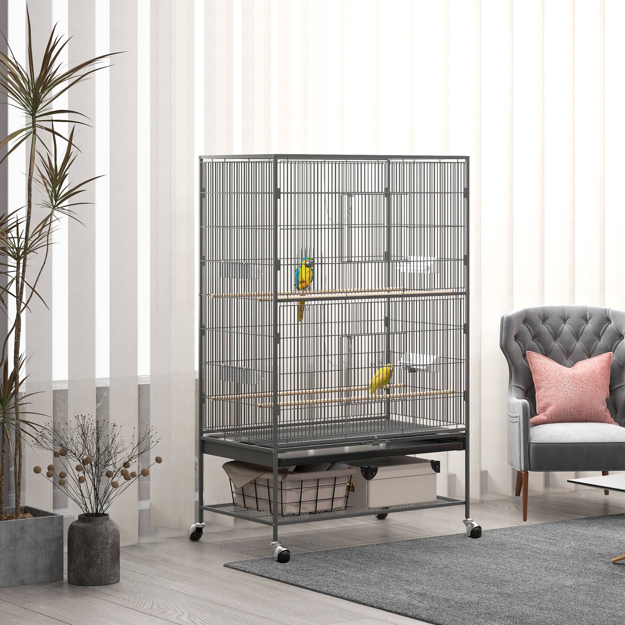 Cage à oiseaux acier gris 94 x 57 x 153 cm - PANGIVO - Image 4