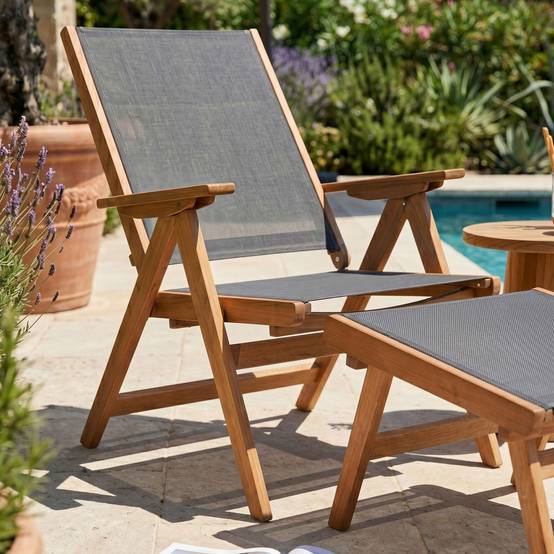 Oviala - Fauteuil relax en bois d'eucalyptus avec repose-pieds gris Sisco - Oviala - Image 3