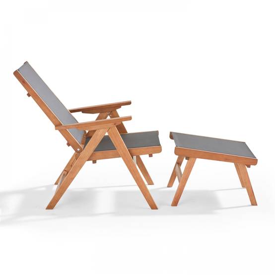 Oviala - Fauteuil relax en bois d'eucalyptus avec repose-pieds gris Sisco - Oviala - Image 5